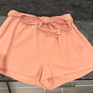 SHEIN Peach Tie-Waist High-Rise Paperbag Shorts